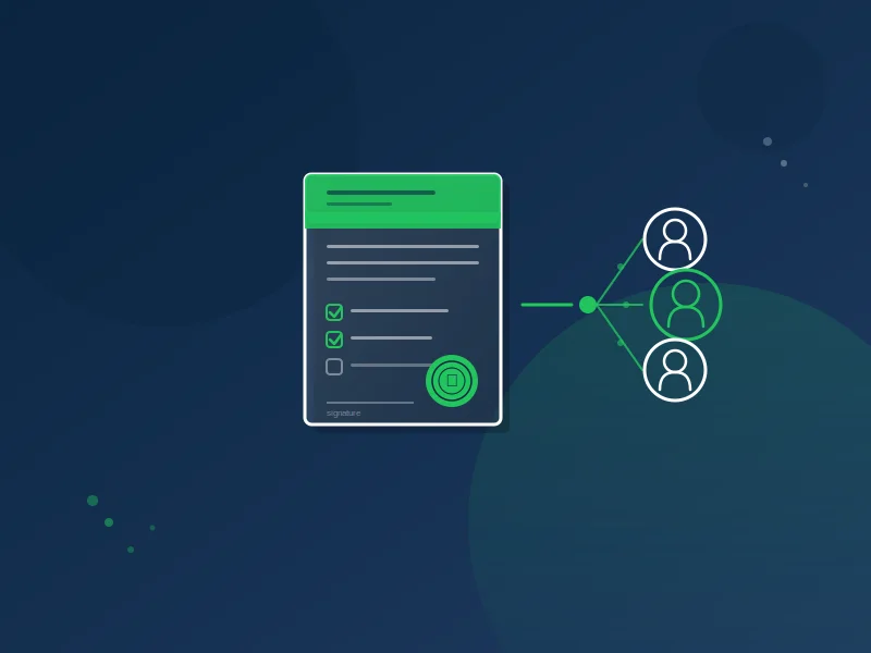Estate document with seal connecting to beneficiary distribution diagram
